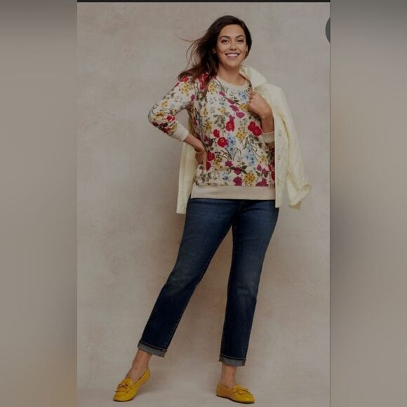 Talbots  Crewneck Sweatshirt Vivid Botanical Floral Pullover size L - Picture 1 of 6
